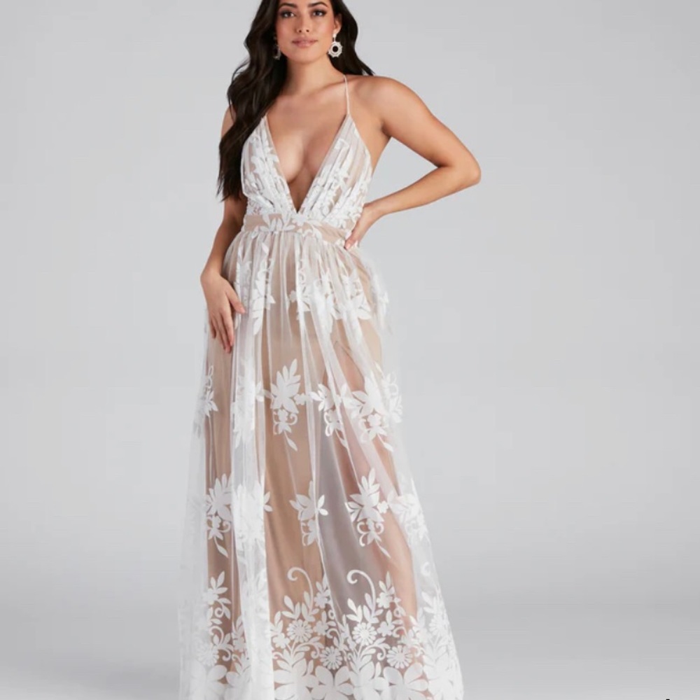 Morgan Formal Flocked Velvet Dress (Windsor) M